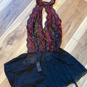 NWOT Black and Red Lace Halter Lingerie